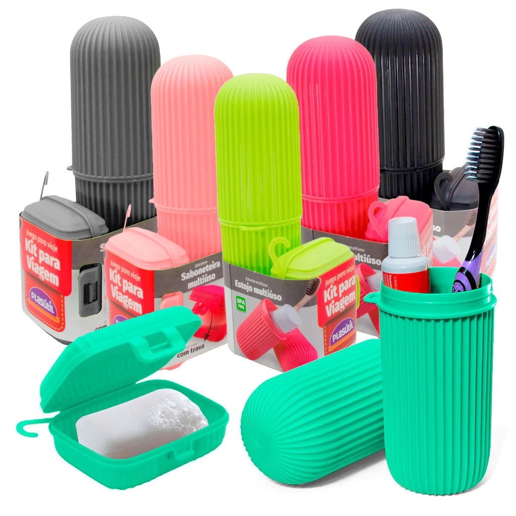 Kit para viagem - Porta escova e creme dental e Saboneteira Multiuso Plasútil-