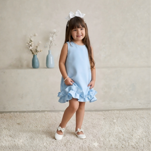 Vestidos Liso Sem Mangas com Babados