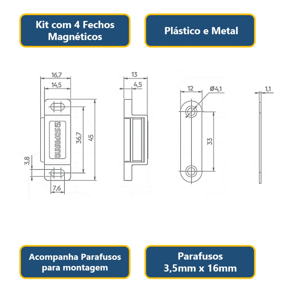 Kit Fechos Magnético Imã Branco Porta Armários Completo Gaveta — imagem 2 de 2