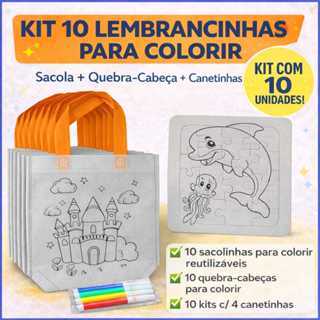 Kit 10 Sacolinhas para Colorir Lembrancinha Festa Infantil + Canetinhas + Quebra-cabeça Aniversário Menino Menina em Oferta na Shopee