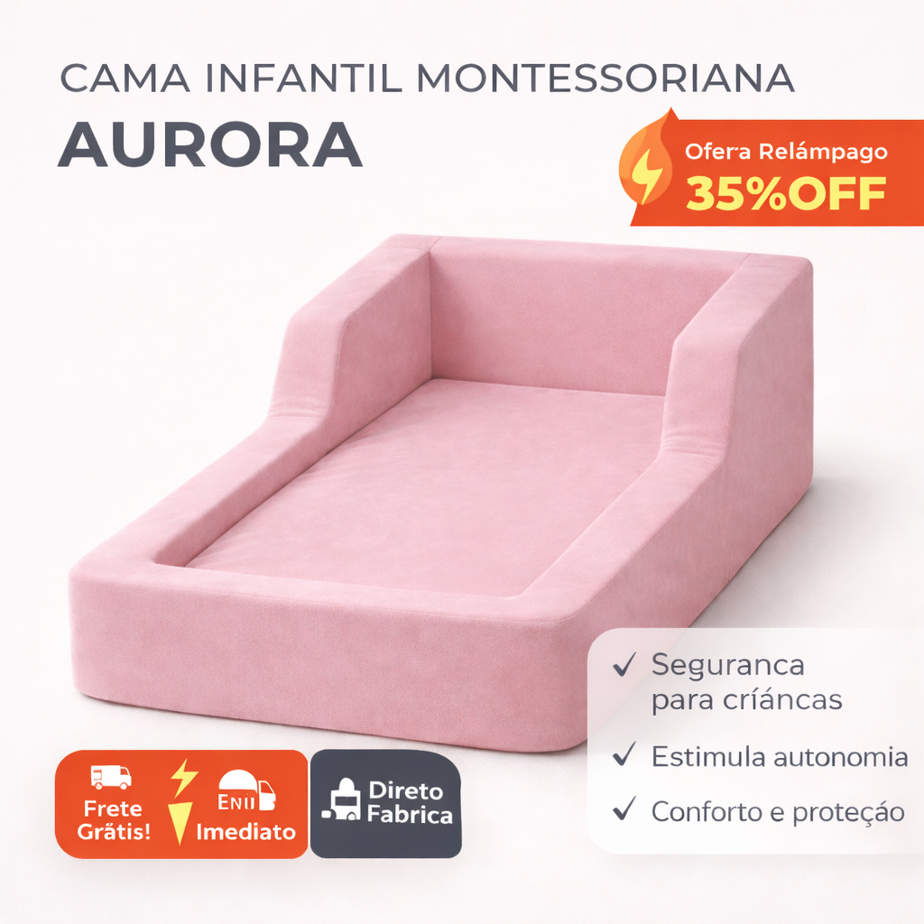 Cama Montessoriana Tamanho INFANTIL - Modelo AURORA - Tecido de VELUDO