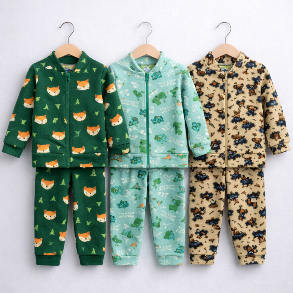Kit 3 Conjuntos Infantil Bebe Menino Soft Inverno com Zíper | P ao 3 Anos | Estampas Sortidas