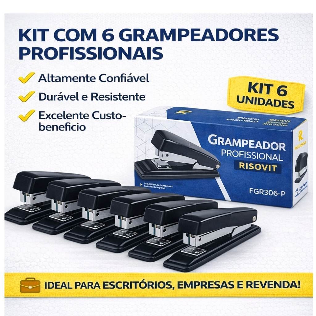 Kit e Conjunto Com 6 Grampeador  Metal Profissional  Escolar e Escritório Reforçado 25 Folhas 26/6 e 24/6 em Oferta na Shopee