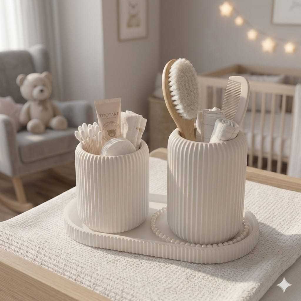 Kit Organizador para Bebê Porta Algodão Cotonete Escova | Organizador de Fraldas e Itens do Bebê | Prático e Moderno
