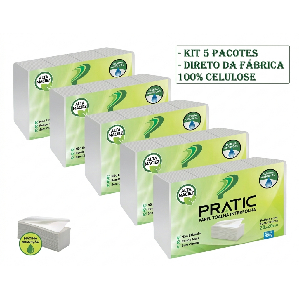 5 Pacotes Papel Toalha Interfolha Branco Luxo Banheiro Kit 5000 Folhas