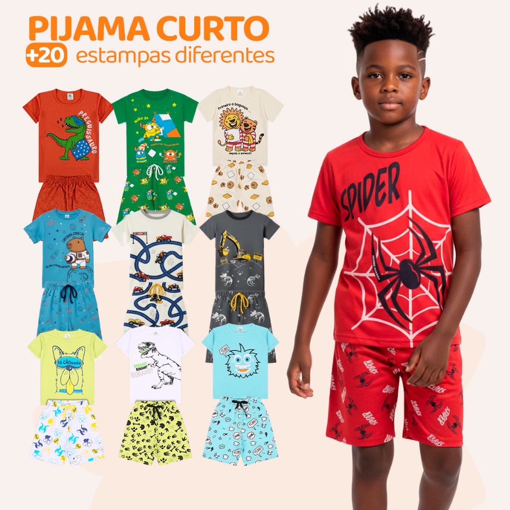 Kit Sortido 2, 6 ou 8 Peças Pijama Infantil Menino Manga Curta Masculino Pijamas Infantil para Meninos Verão Calor