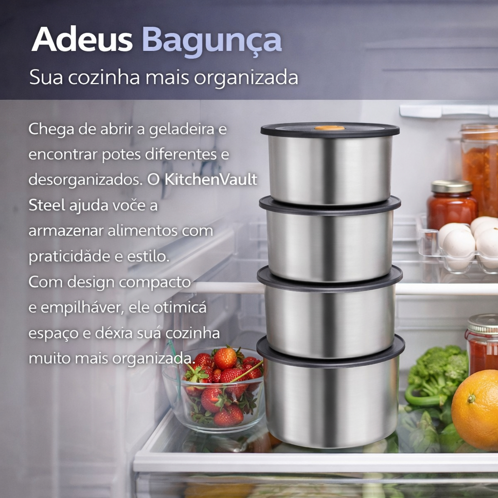 Potes Herméticos Inox 450ml com Tampa Vedação Armazenar Alimentos Kit 4 Unidades