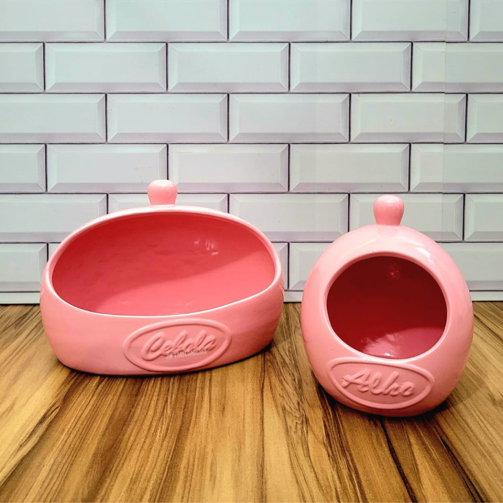 Porta Cebola Alho Cerâmica Condimento Cozinha Rosa Brilhante