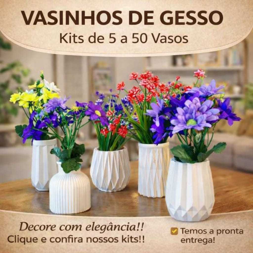 Kit de 5 a 50 Vasos De Gesso Para Centro de Mesa, Decoração, Aniversários, Chá de Bebês, Casamentos.