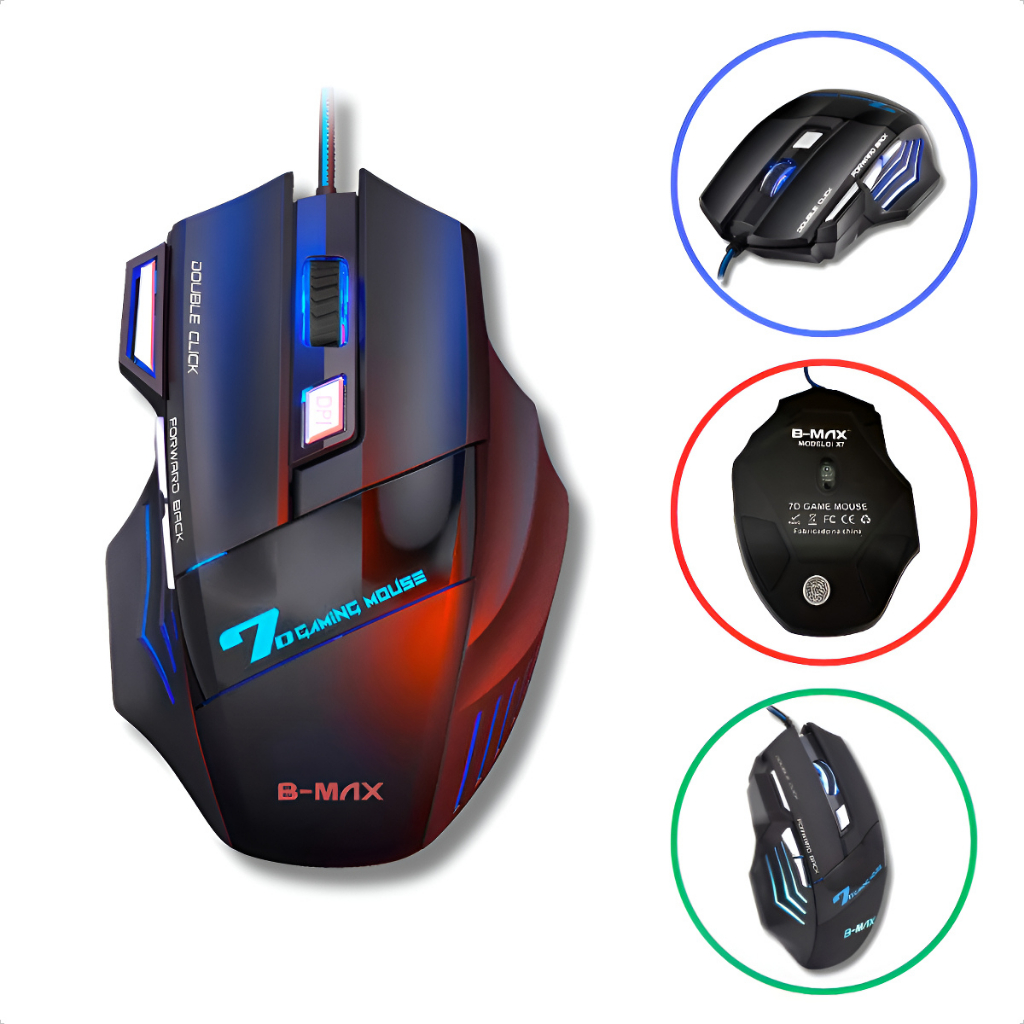 Mouse Gamer Usb X7 Led Com Fio 7 Botões 2400dpi Profissional Preto