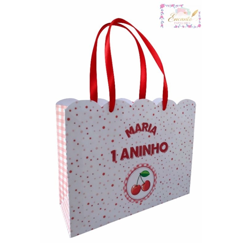 kit sacolinha personalizada com 20un | Sacola Surpresa Cereja | Lembrancinha Festa Infantil | Personalizada com Nome