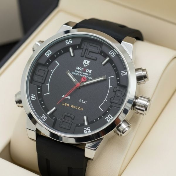 Relógio Masculino Weide WH-5210 Preto Prata Analógico Casual, Ponteiros Luminosos, Resistente à Água, Garantia.