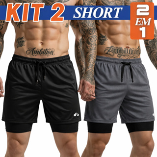 KIT 2 Short Duplo Treino Bermuda 2 em 1 Slidfit Academia Masculino Bolso Interno Original Bordbless em Oferta na Shopee