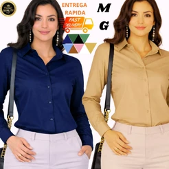 Kit Camisa Feminina Lisa Tecido Crepinho M e G Conforto e Elegância