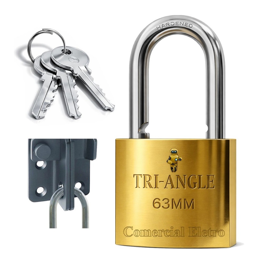 Cadeado TrianGle 63mm Super Resistente Robusto Proteção Contra Furto Com 3 Chaves