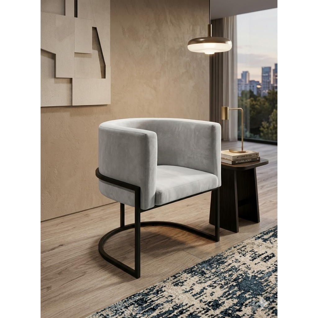 Cadeira Poltrona para Escritório, Sala, Manicure, Recepção , Consultório, Salão de Beleza- Suede Cinza Claro- Base Preta em Oferta na Shopee