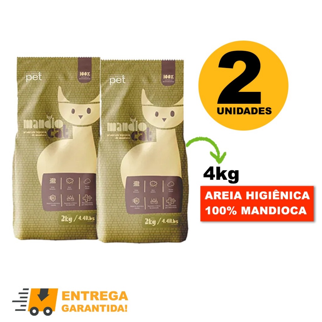 Areia de Gato MandioCat Biodegradável higiênica natural 100% Mandioca 4KG -Envio Rápido