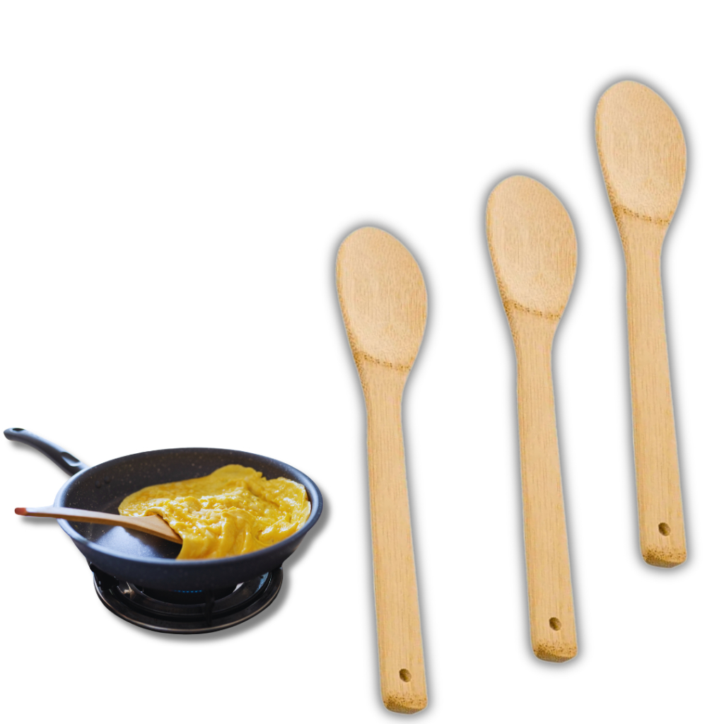 Jogo 5 Colheres de Bambu Para Arroz Super Resistente Utensilio De Cozinha Multiuso Universal 30CM