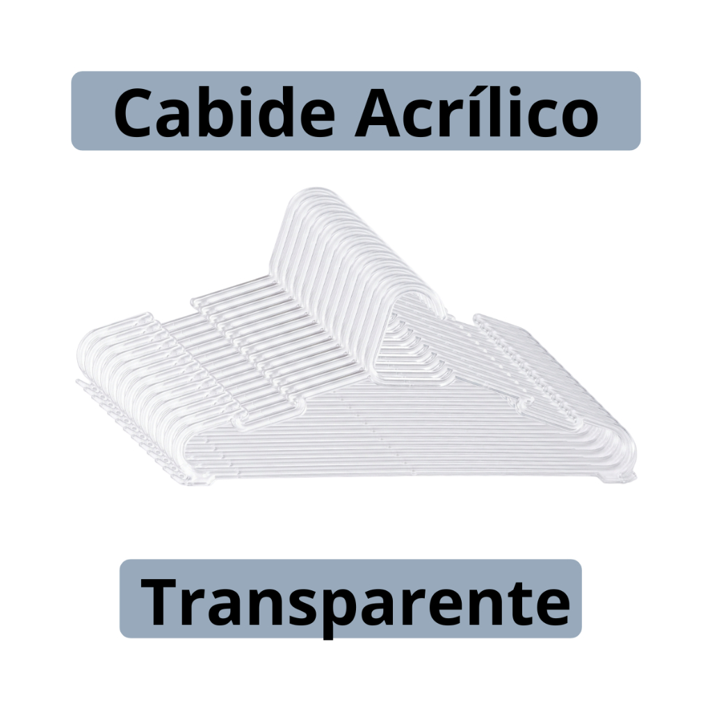 Kit 10, 20, 30, 40 e 50 cabide CRISTAL transparente para roupas acrílico adulto atacado reforçado resistente barato