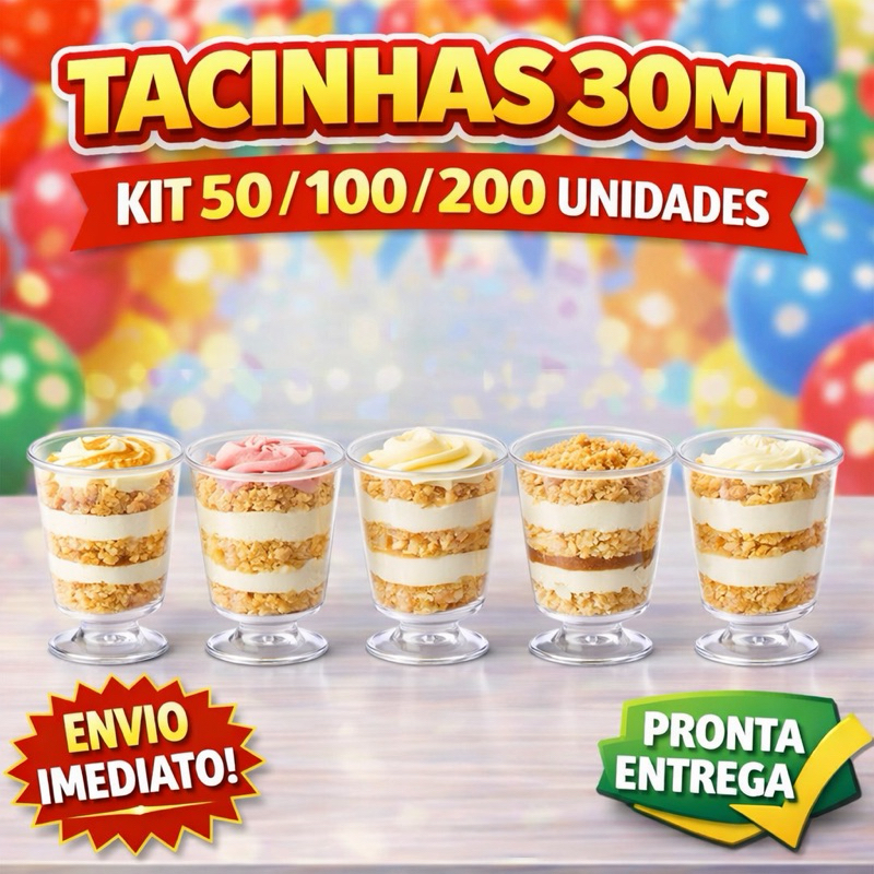 KIT 50/100/200 TACINHA 30 ML BRIGADEIRO ACRÍLICO + 100 MINI COLHER