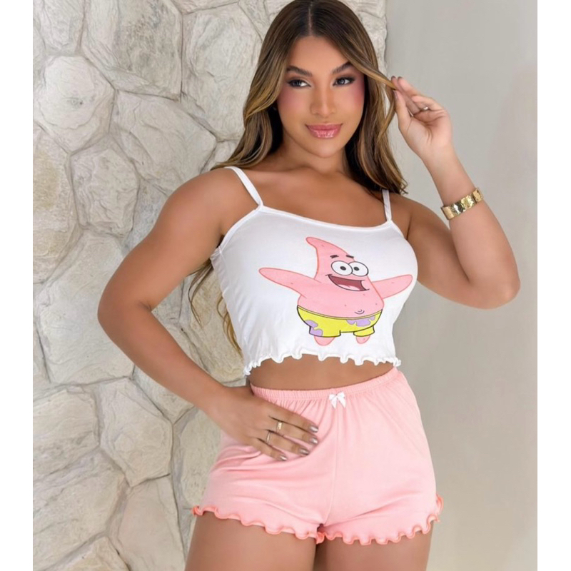 Pijama feminino meia estação inverno Baby Doll Virginia Ondinha Estampado personagem blogueirinha Envio imediato