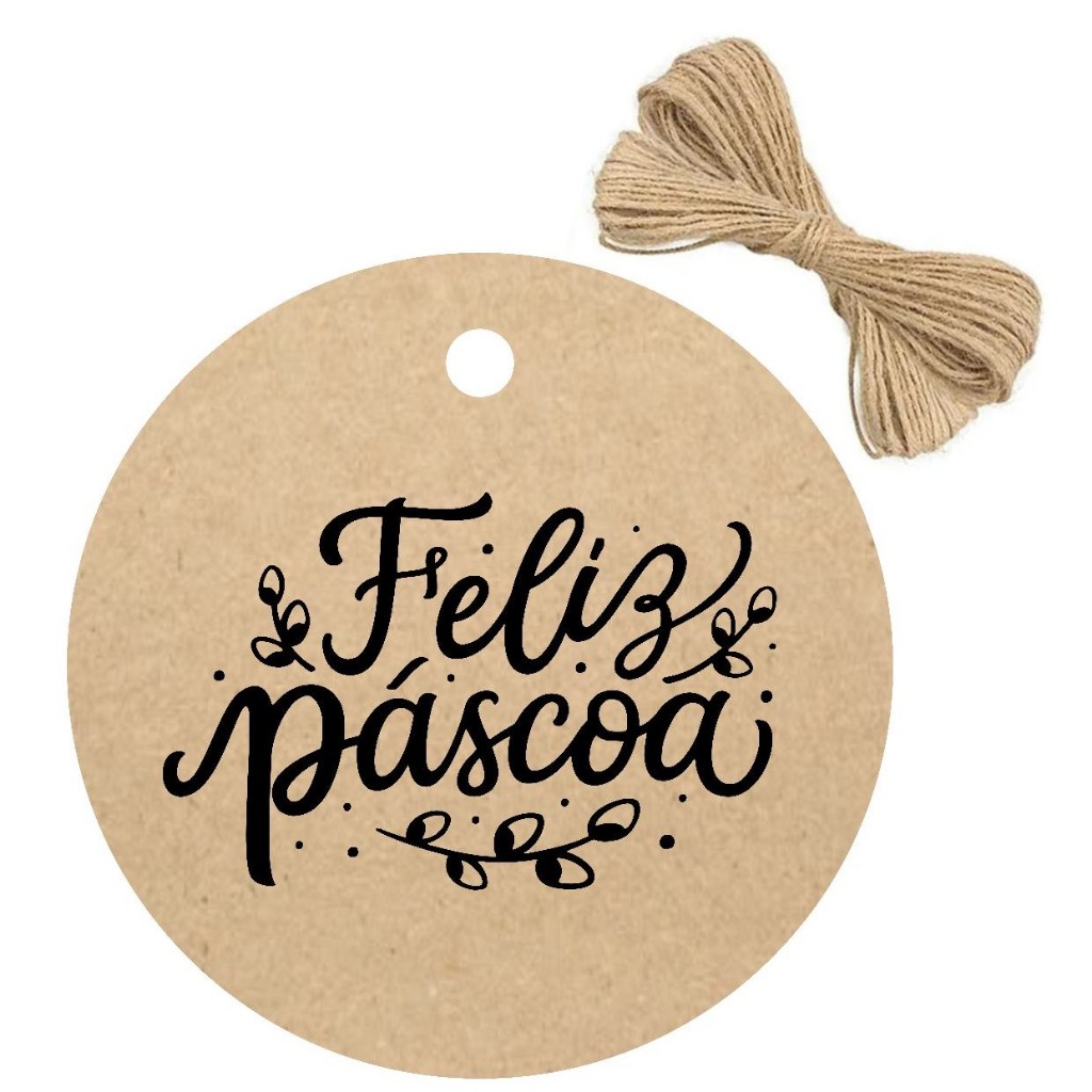 50 Tag Redonda Feliz Páscoa 4cm Papel Kraft Com Cordão De rami Enviamos Com A Arte da Foto em Oferta na Shopee
