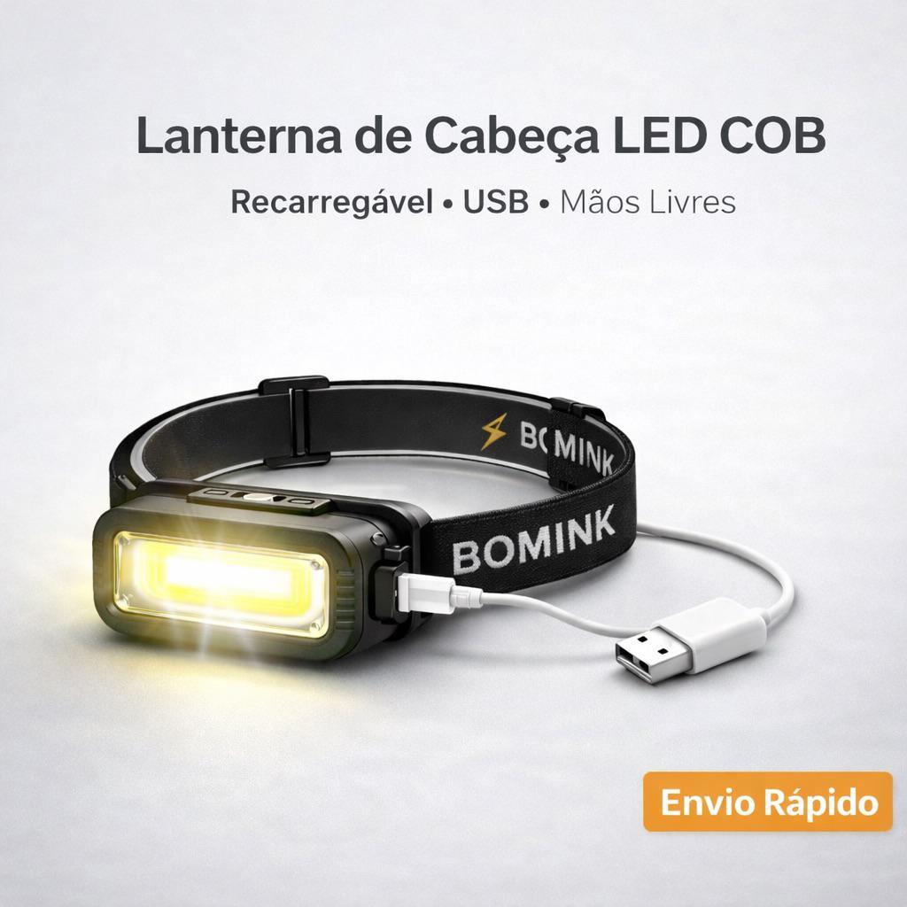 Lanterna de Cabeça LED COB Recarregável USB Mãos Livres para Camping, Trilhas e Emergência em Oferta na Shopee