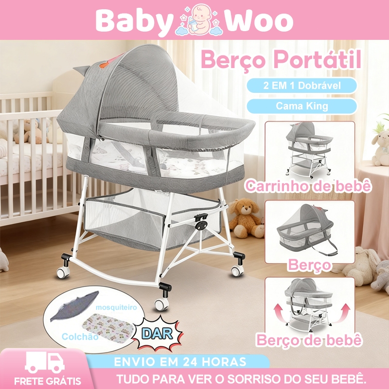 Portátil  Berço de Viagem Dobrável Cama de Bebê com Mosquiteiro e Cadeira de Balanço para Recém-nascidos