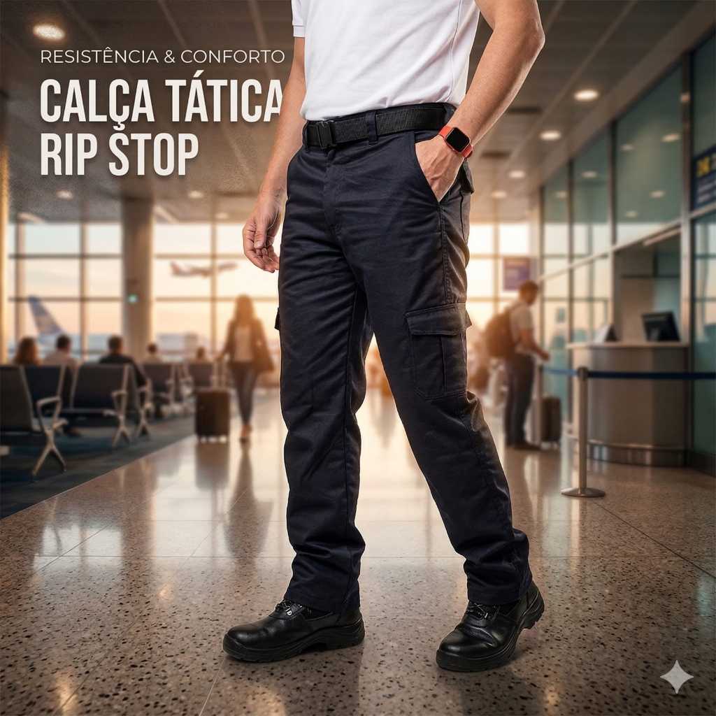 Calça De Trabalho Cargo em Rip Stop Estilo Militar Tática