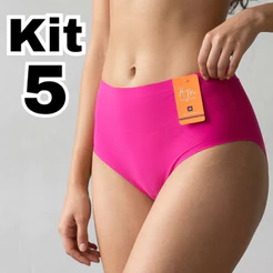 Kit 5 Calcinhas Sem Costura Conforto Cós Alto Simples HM Não Marca