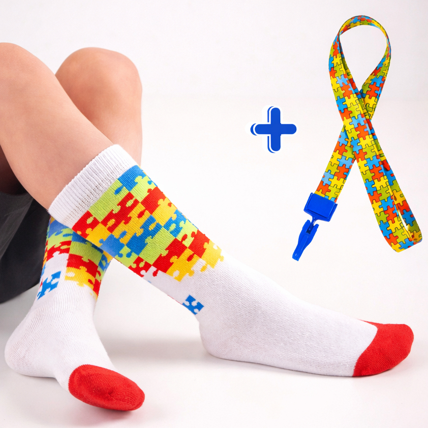 Meia Infantil Cano Longo Com Cordão Identificação Autismo Meias Inclusão TEA em Oferta na Shopee