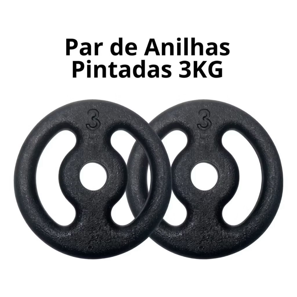 Par De Anilhas Ferro Vazada 3kg Pintadas (2X3 Kg)  Musculação Treino Funcional Preto
