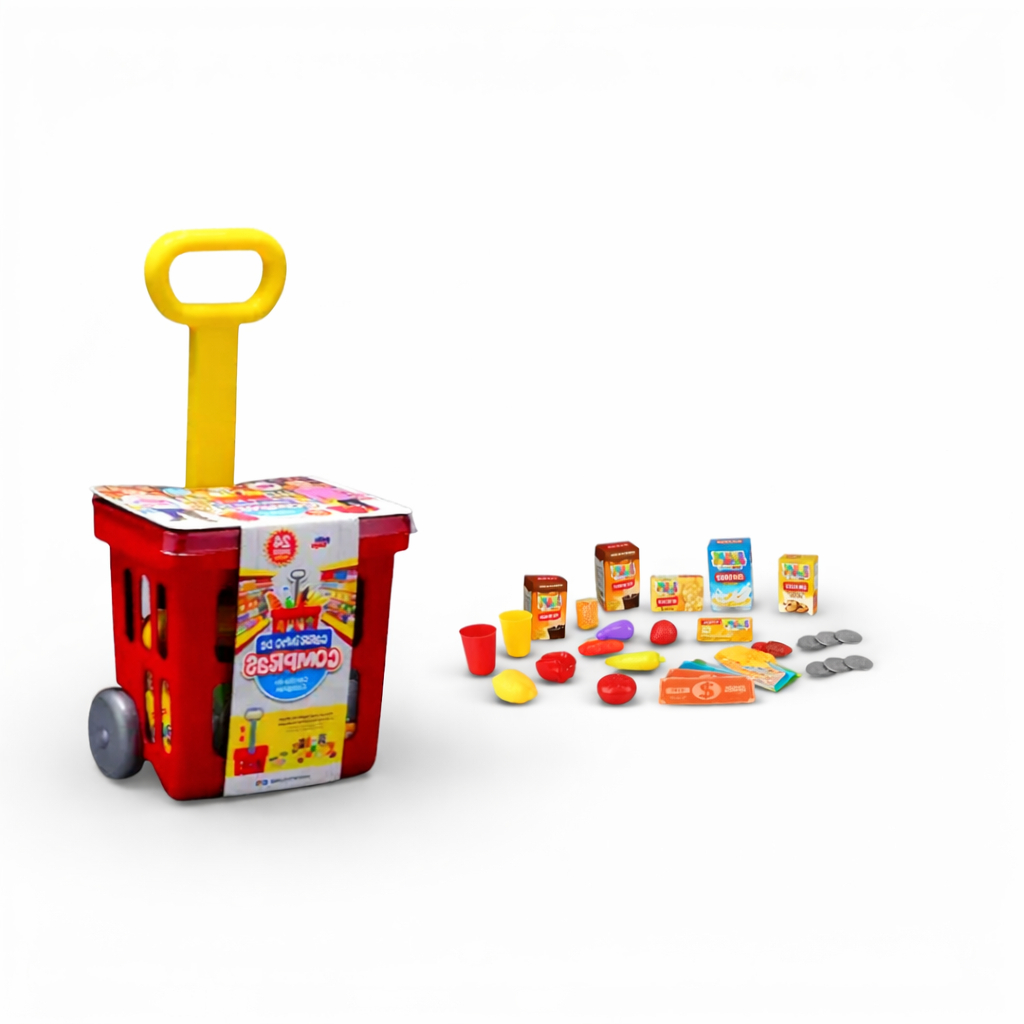 Carrinho Compras Mercado Feira Infantil 24 Pças Brinquedo