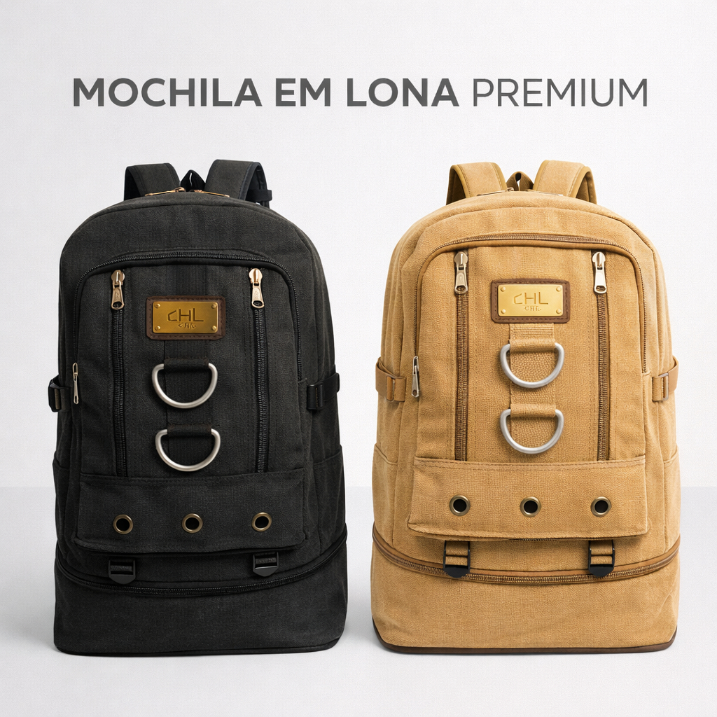 Mochila Masculina Grande Lona Reforçada Grande 50L Viagem Acampamento Trabalho Espaçosa expansível
