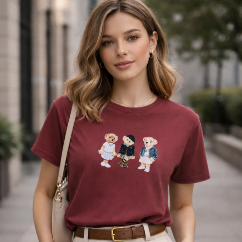 Camiseta Unissex Urso Estampada  Fashion Algodão Feminina Masculina Casual Infantil Adulto e Plus Size