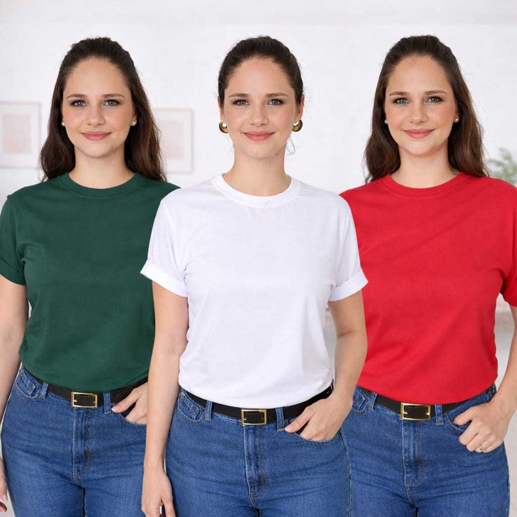 Kit 3 Camisetas Femininas Básicas 100% Algodão Lisa T-Shirt Confortável Casual Várias Cores Envio já em Oferta na Shopee