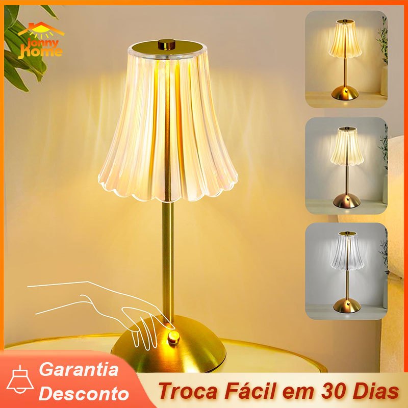 Luminária de Mesa 3 Tons Abajur Cristal Candeeiro Cabeceira LED Recarregável Decoração Sala Quarto