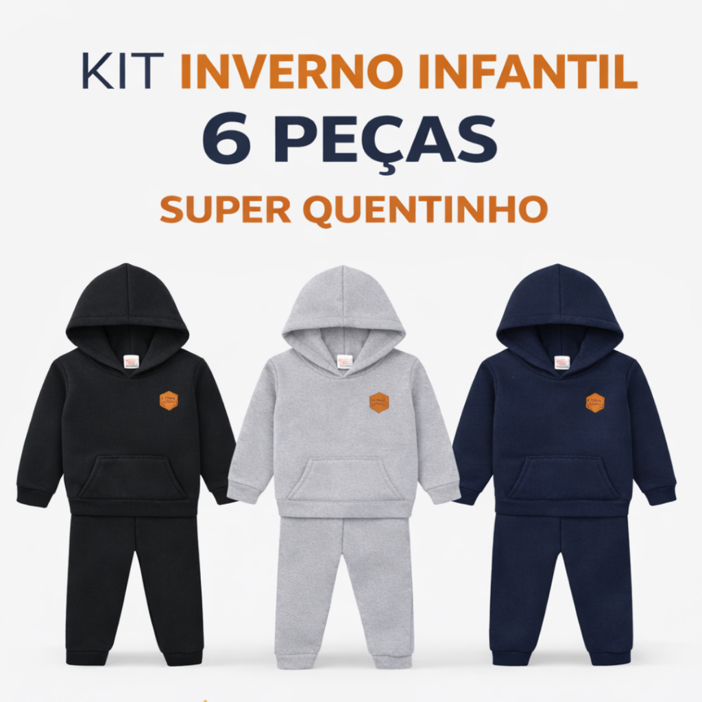 Conjuntos Inverno Infantil Menino – Kit 6 Peças Básico Escolar Moletom Quentinho em Oferta na Shopee