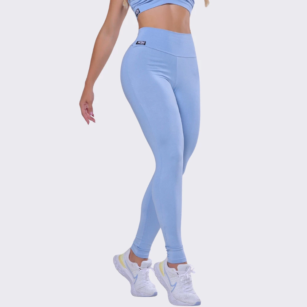 Calça Legging Academia Fitness Grace Azul Claro Cintura Alta Forro Duplo AQN SPORT — imagem 1