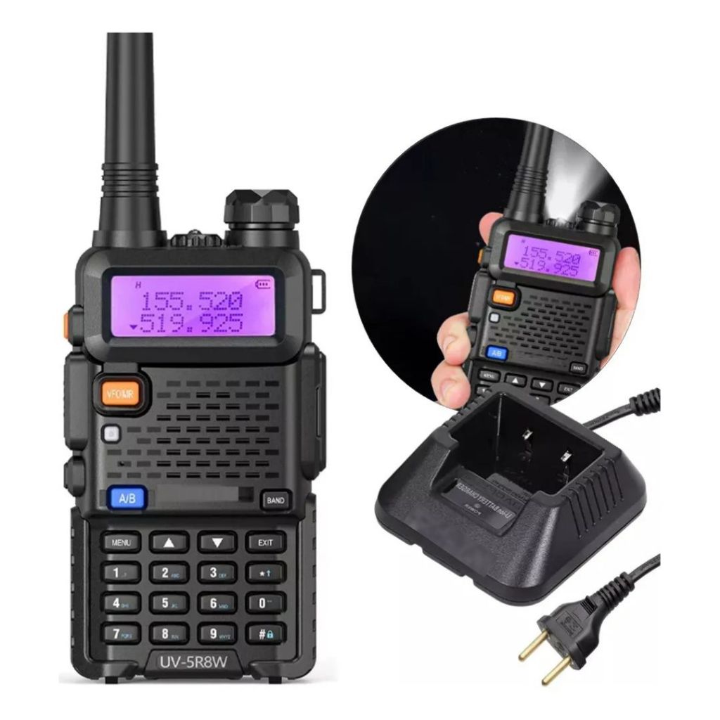 KIT 2  Rádio Comunicador Walkie Talkie Dual Band UHF VHF Longo Alcance Profissional Lanterna Recarregável Fone