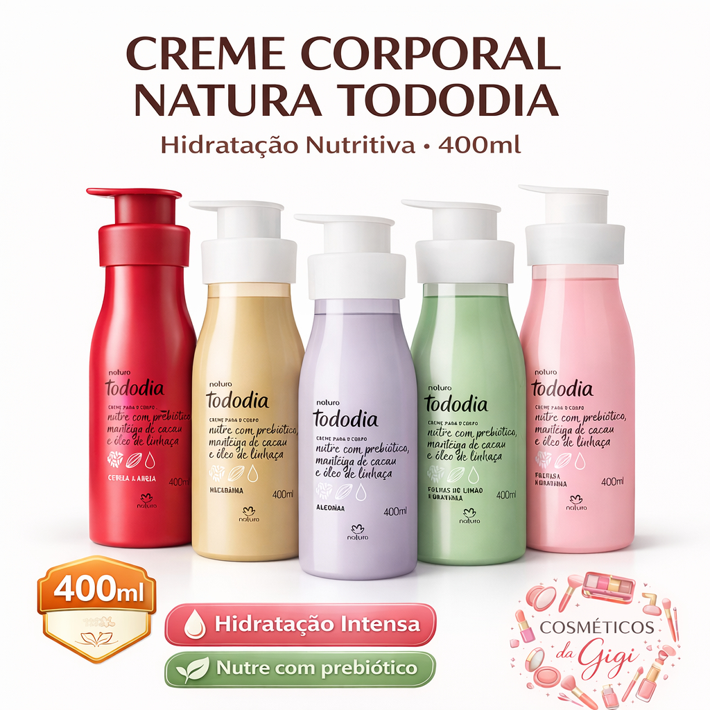 NATURA TODODIA CREME CORPORAL HIDRATANTE 400ML, ESCOLHA SUA FRAGÂNCIA, MANGA, ALGODÃO, MAÇÃ, AMEIXA ETC.