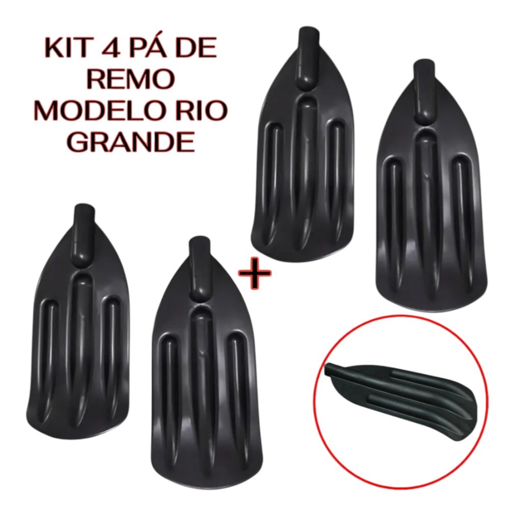 Kit 4 Pás de Remo Universal Preto para embarcações Bote Barco Canoa Pesca e caiaque