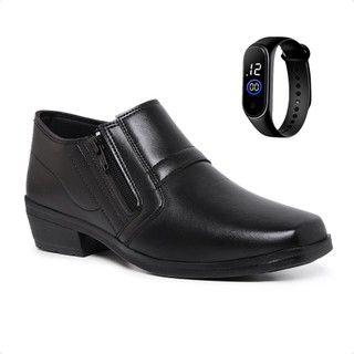 Kit Bota Social Masculina Preta com Zíper + Smartwatch Relógio Digital Masculino Elegante Sapato Social Masculino Confor