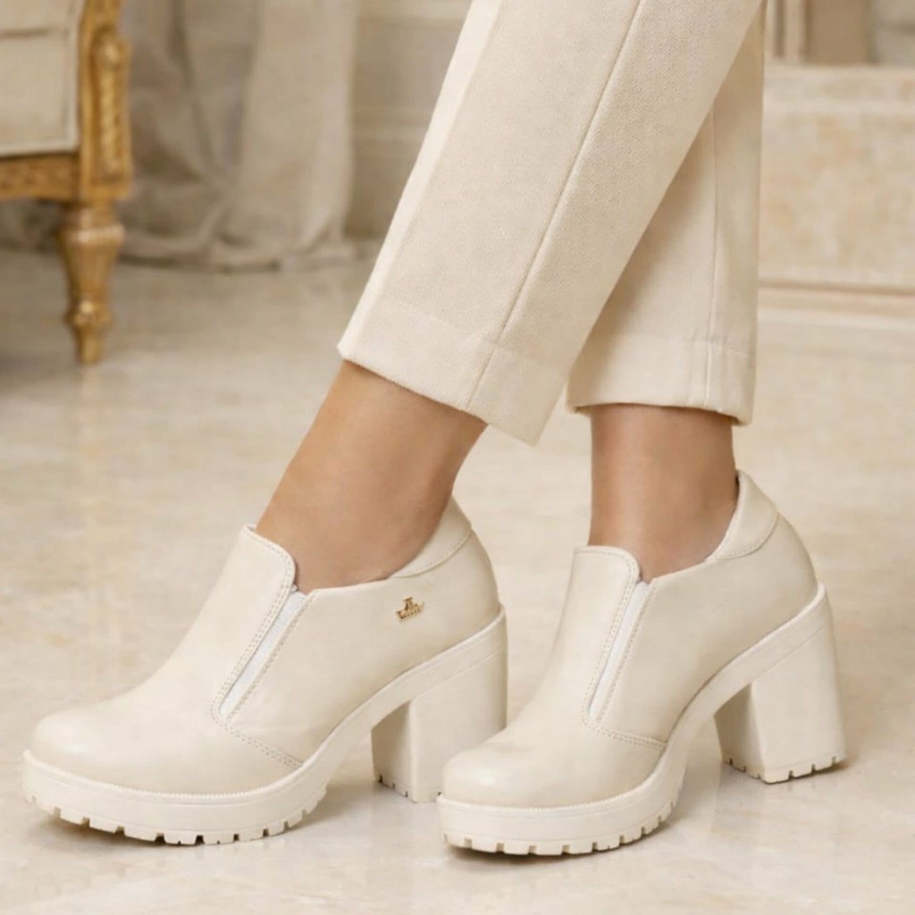 Sapato Oxford Feminino Salto Grosso Tratorado Elegante Confortável