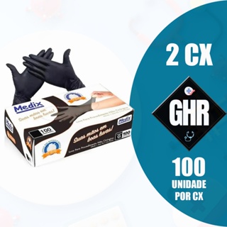 KIT 2CX LUVA NITRILICA SEM PÓ PRETA - P/M/G - Cx C/100 UND em Oferta na Shopee