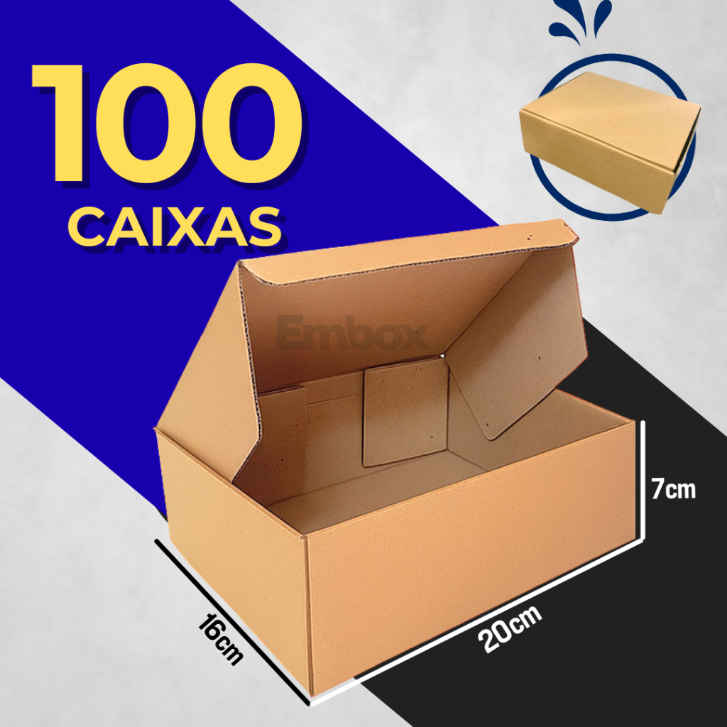 Kit 100 ou 50 Caixas de Papelão Correios Ecommerce Envios Pequena Atacado Resistente 20x16x7cm em Oferta na Shopee