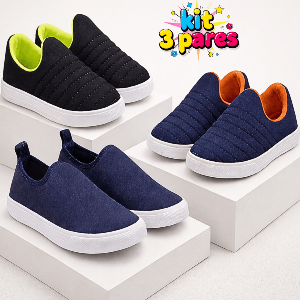Kit Com 3 Pares Tênis Calce Fácil Infantil em Oferta na Shopee