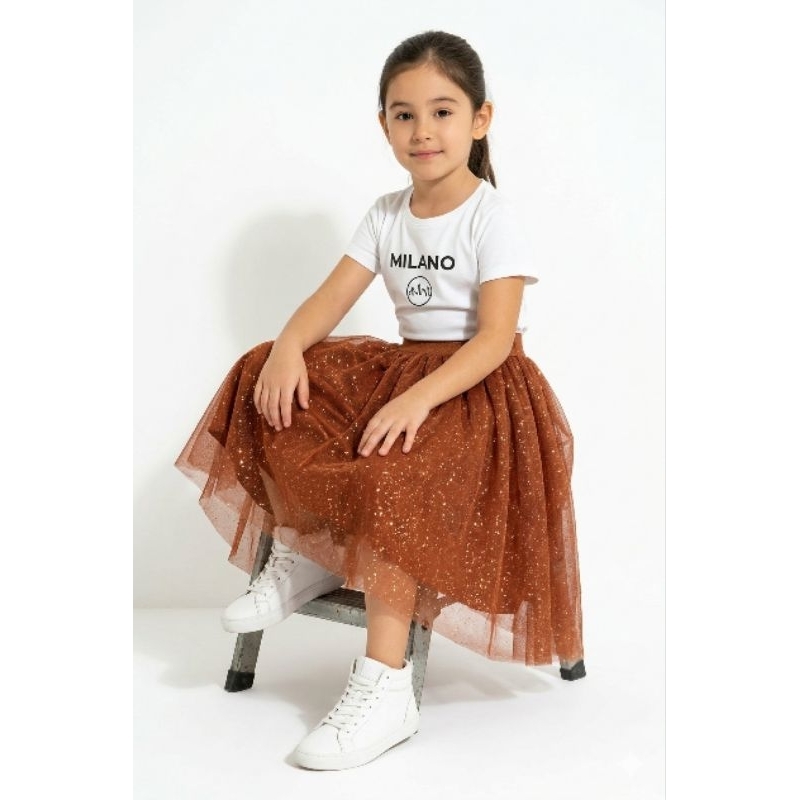 Saia Infantil de Tule Cristal com Brilho Glitter Com Forro elanca Evitando Transparência