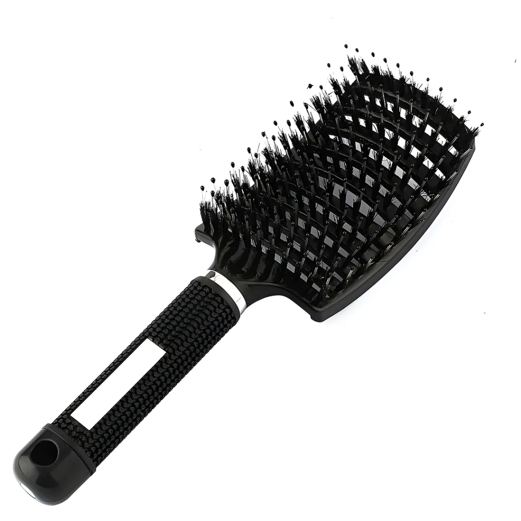 Escova de Cabelo Raquete Vazada Curva Cerda Dupla Cor Sortida