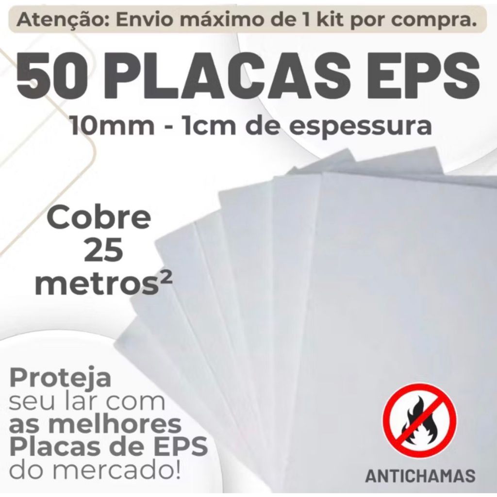 KIT 50 PLACAS DE FORRO EPS ANTICHAMAS COM 1 CM DE ESPESSURA - TÉRMICO - ANTICHAMAS - FORRO - PAREDE